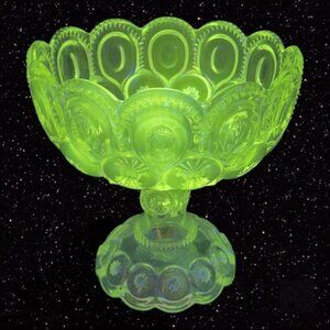 Antique EAPG Adams & Co‎ Palace Moon & Stars Compote Large Clear Manganese 365nm